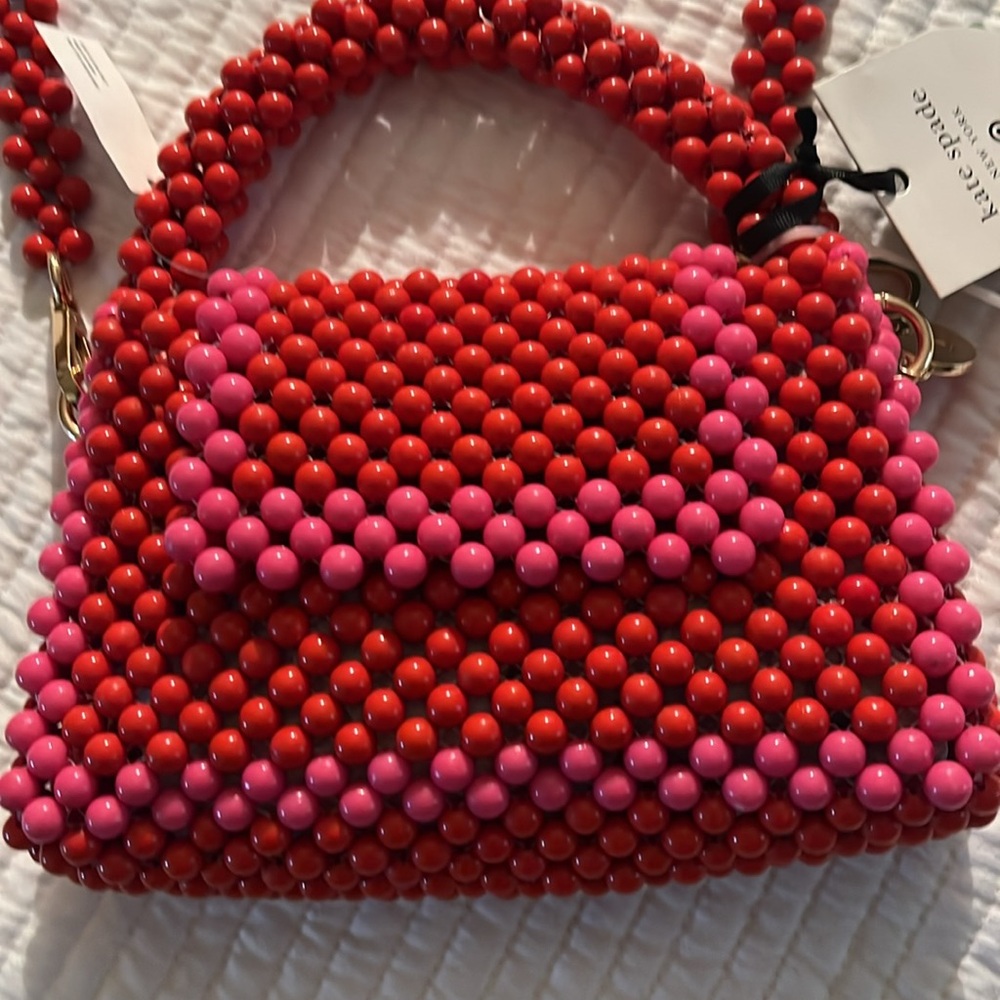 Kate Spade x Target Collab Sold Out Red & Pink Beaded Crossbody Bag Detach Strap